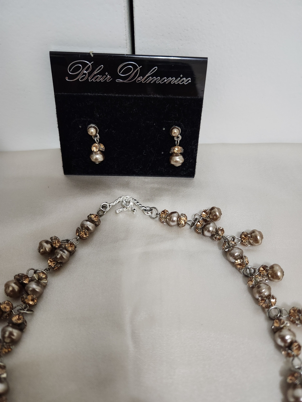 Blair Delmonico Metallic Pearl Drop Necklace in Champagne and Drop Earrings - Picture 5 of 5